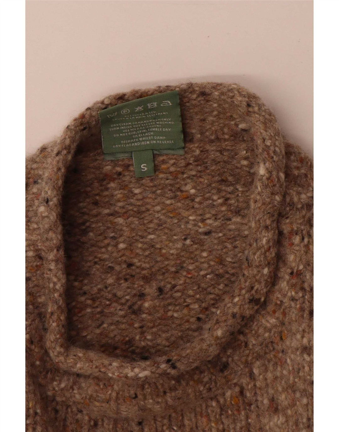 Γυναικείο πουλόβερ Aran με λαιμό χελώνα UK 10 Small Beige Flecked