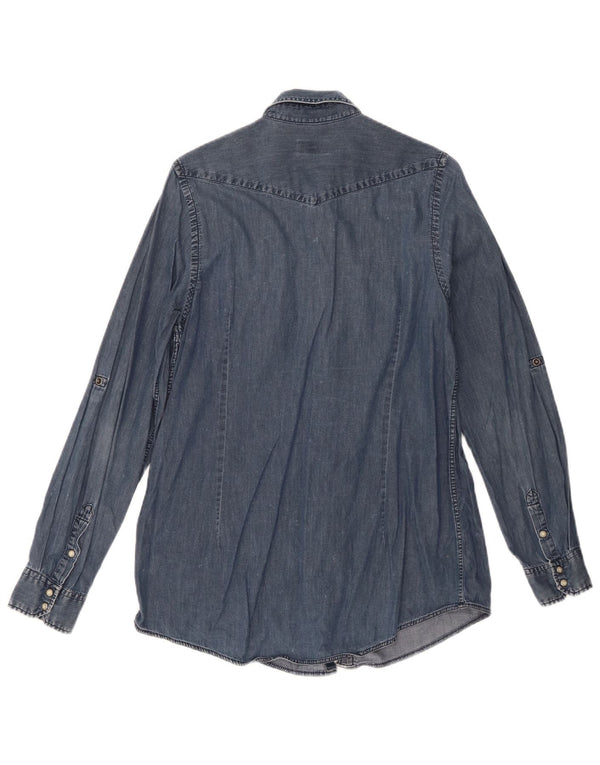 Topshop Γυναικείο τζιν πουκάμισο UK 10 Small Navy Blue βαμβακερό