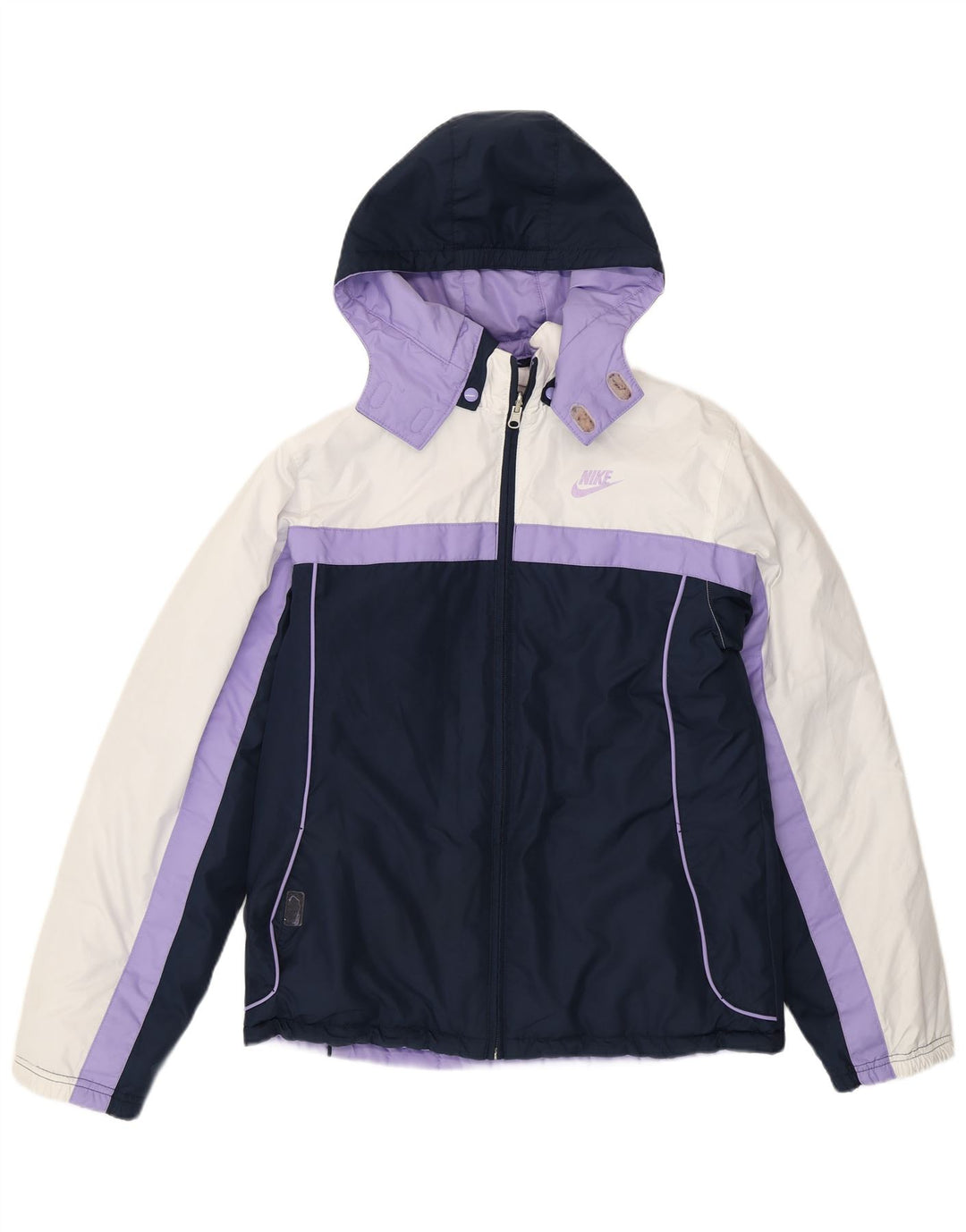 Nike Girls Hooded Jacket 13-14 Years XL Purple Colorblock Polyester
