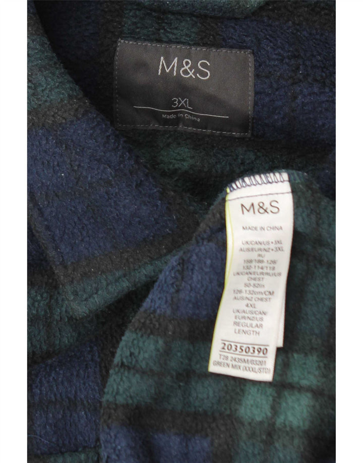 Marks & Spencer Ανδρικό πουκάμισο Fleece 3XL Green Check Polyester