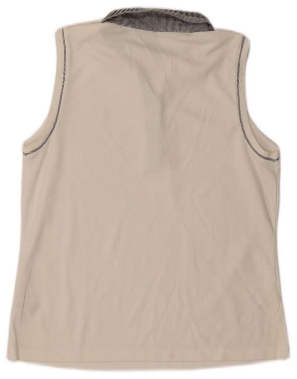 Γυναικείο αμάνικο μπλουζάκι πόλο IZOD UK 14 μεγάλο λευκό βαμβακερό