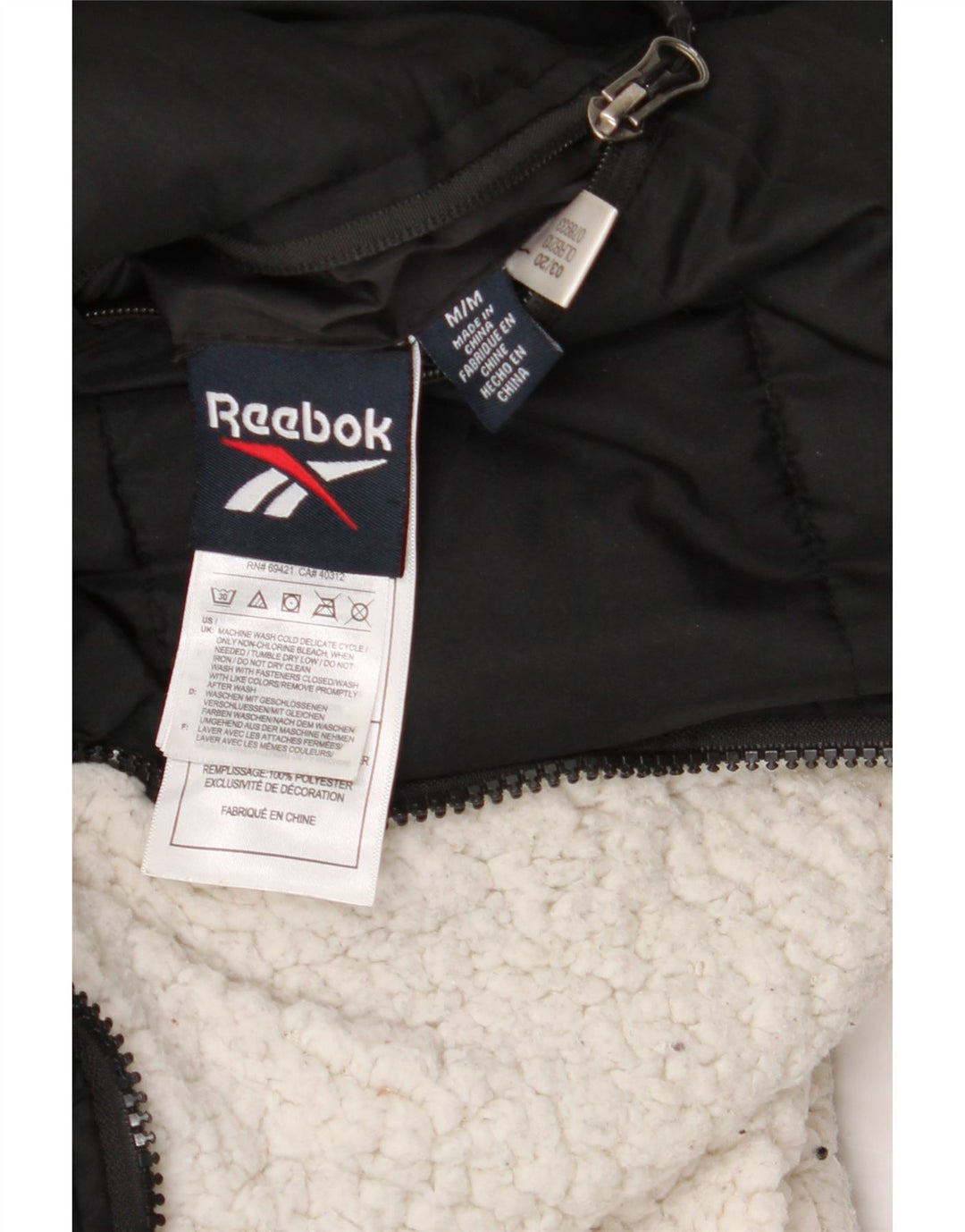 Reebok γυναικείο μπουφάν με κουκούλα με αναστρέψιμη επένδυση UK 14 μεσαίο μαύρο πολυεστέρα
