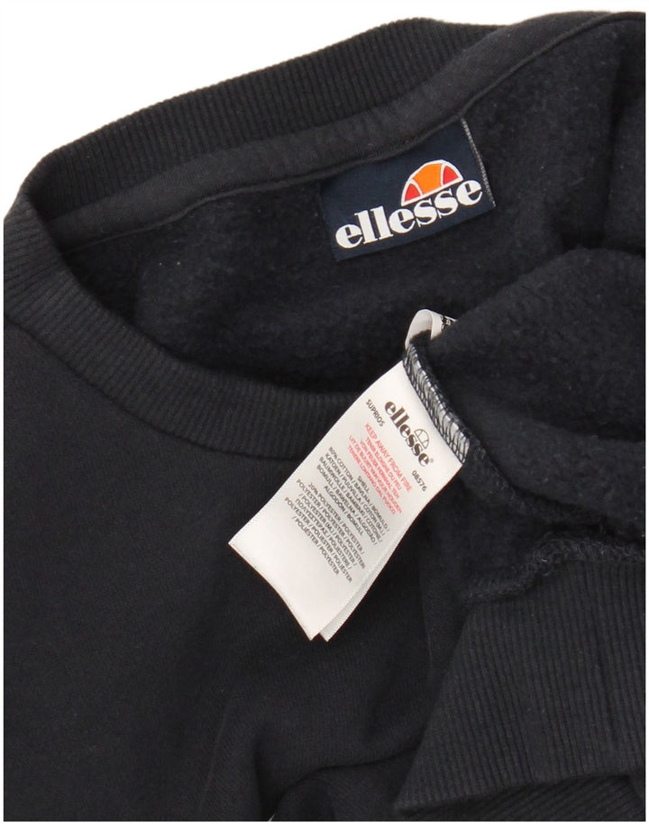 ELLESSE Γυναικεία Crop Γραφική Φούτερ Jumper UK 10 Small Black Cotton