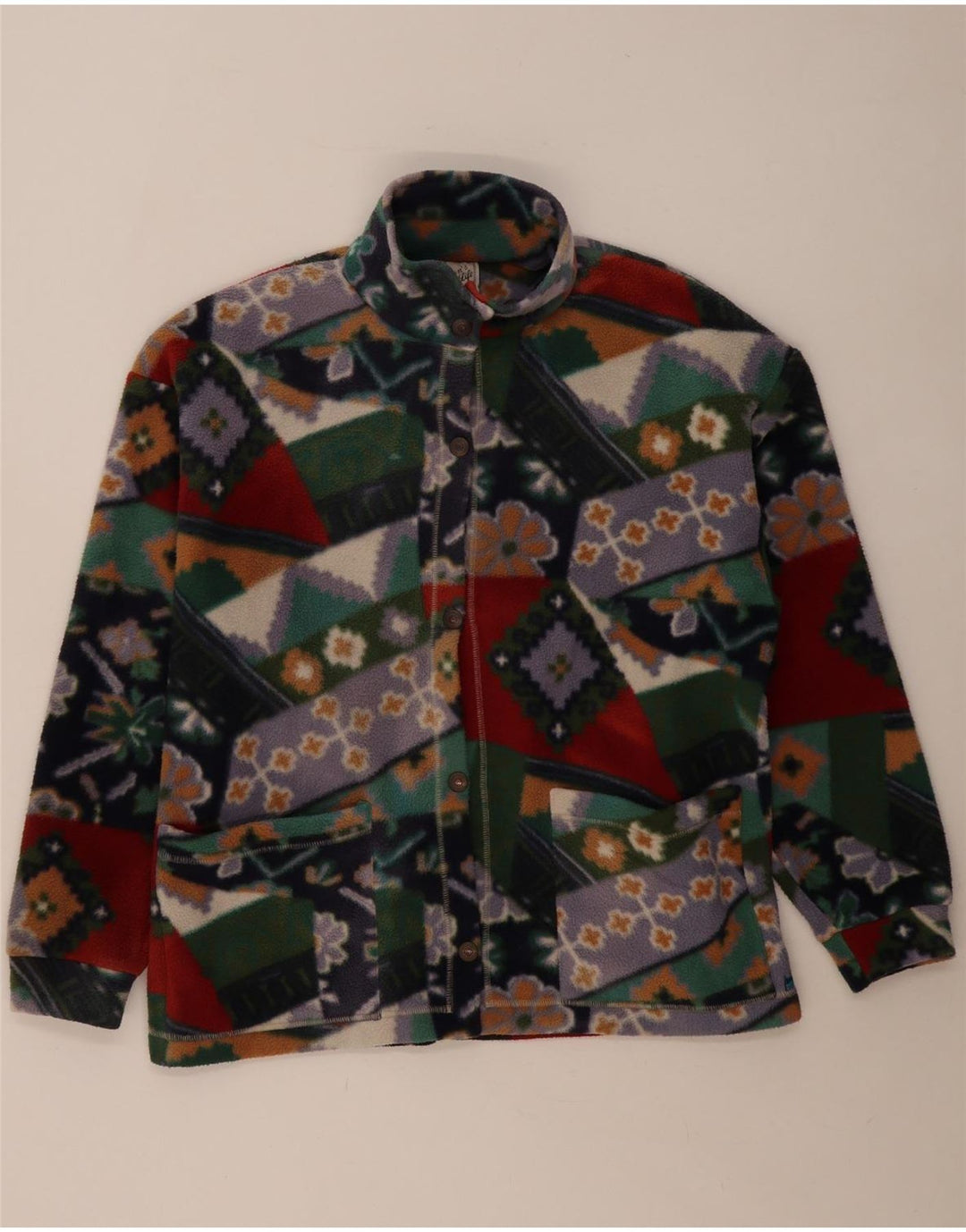Vintage Γυναικείο Fleece Jacket UK 14 Medium Πολύχρωμο Γεωμετρικό
