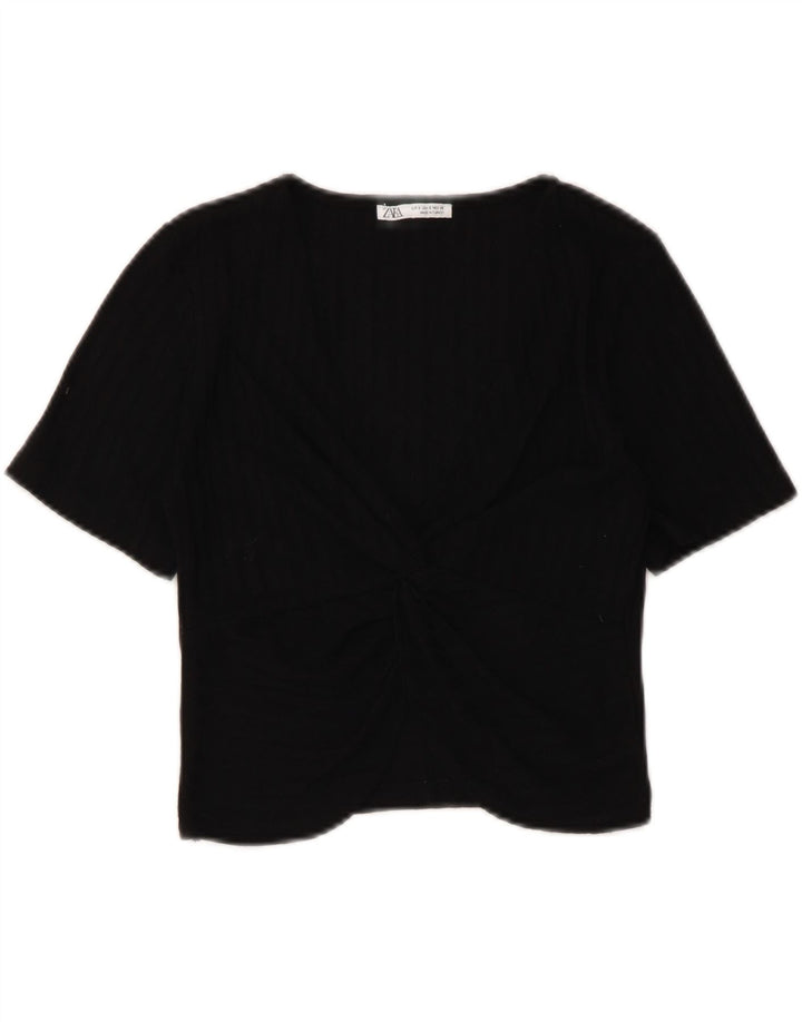 Zara Womens Crop Top UK 8 Small Black Polyester