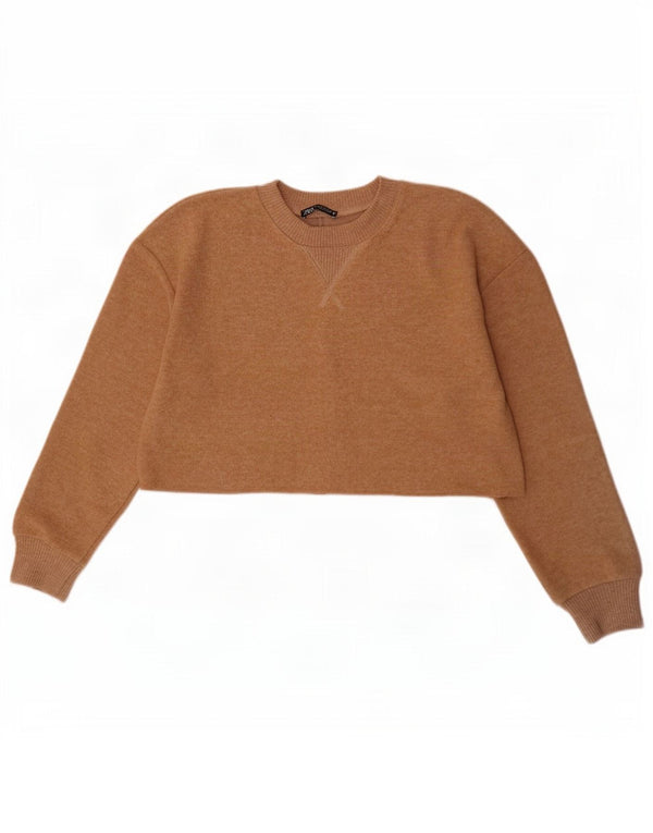Zara Γυναικεία φούτερ Crop Jumper UK 14 Medium Beige Polyester