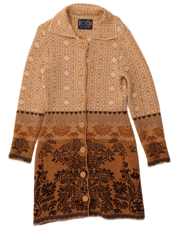 KOOI KNITWEAR Γυναικείο πουλόβερ ζακέτα μακριού EU 36 Small Beige Geometric