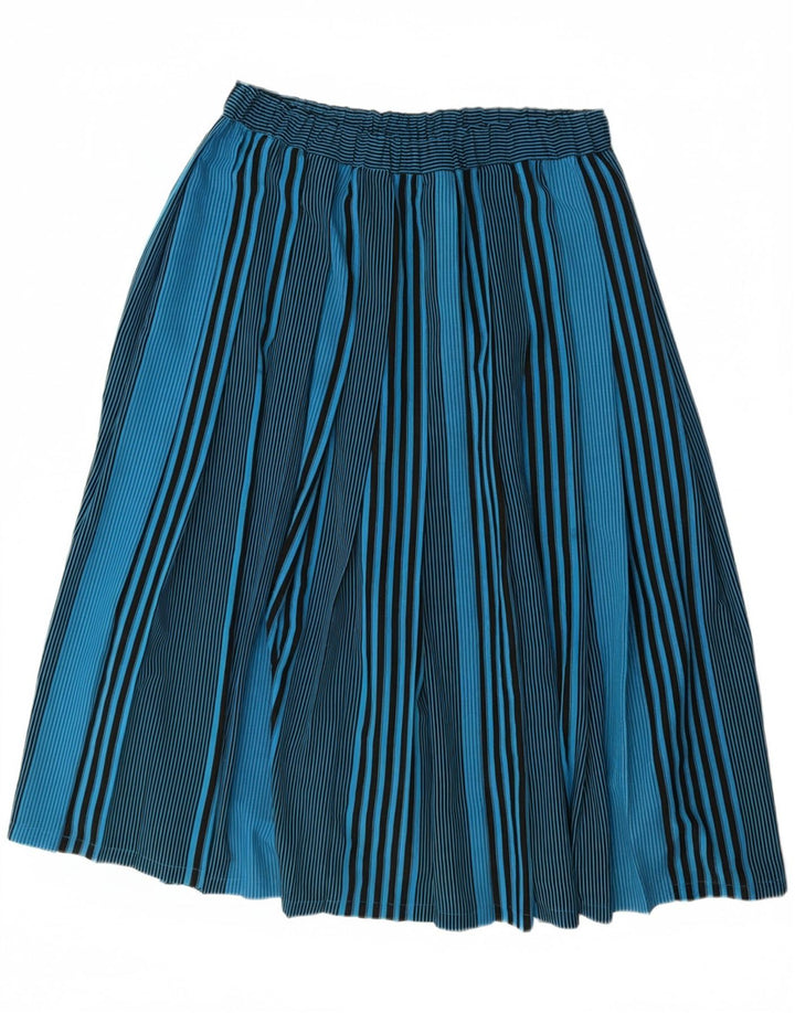 VINTAGE Γυναικεία πλισέ φούστα IT 44 Medium W32 Blue ριγέ πολυεστέρας