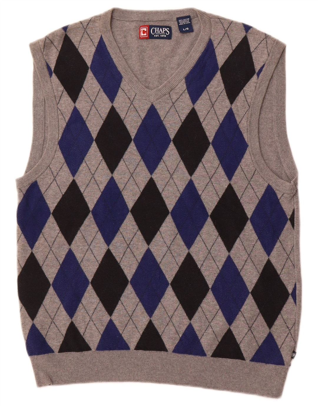 CHAPS Ανδρικό γιλέκο Tank Top Large Grey Argyle/Diamond Cotton