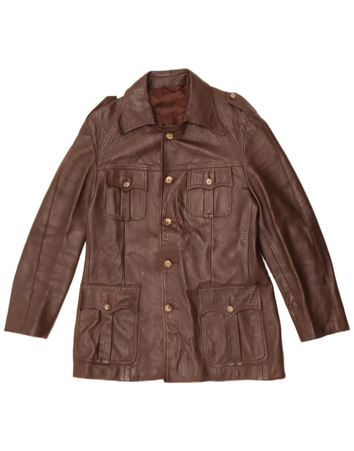 Vintage Ανδρικό Στρατιωτικό Δερμάτινο Μπουφάν UK 36 Small Brown