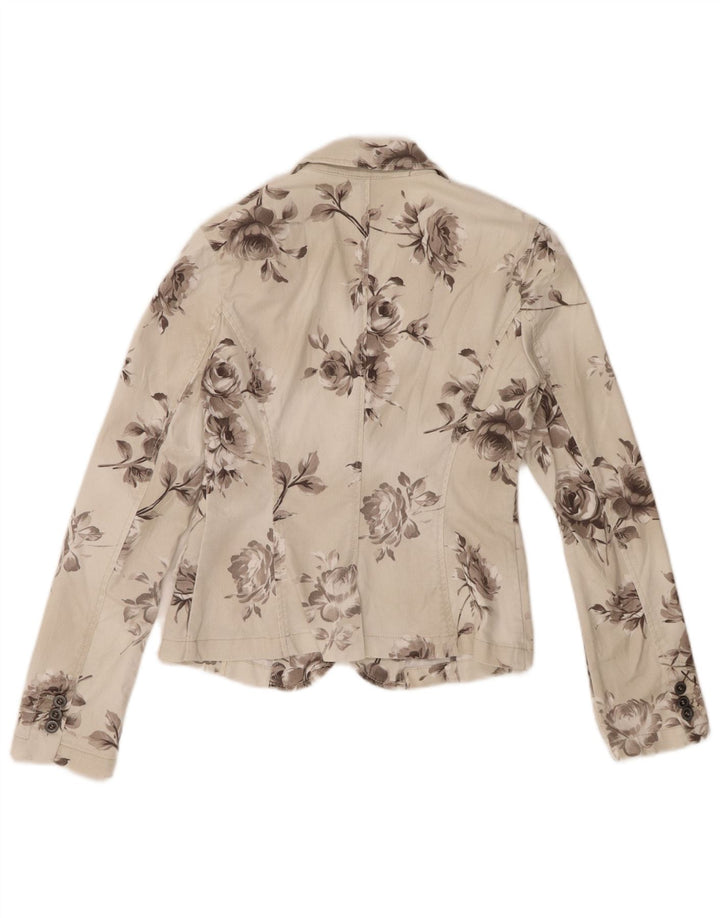Sisley γυναικείο τζιν μπλέιζερ τζιν μπουφάν UK 10 Small Off White Floral