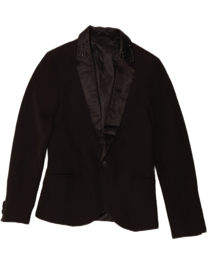 ZARA Γυναικείο Μπουφάν 1 Κουμπί Blazer UK 10 Small Black Polyester