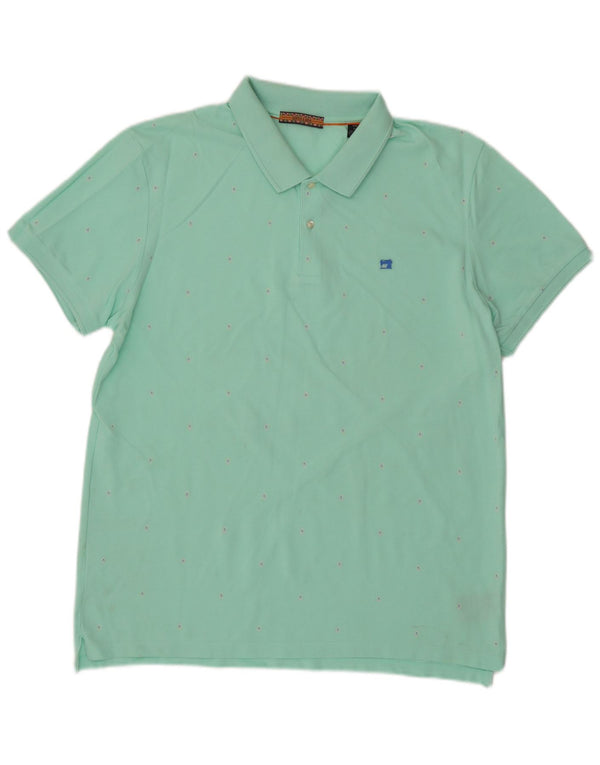 SCOTCH & SODA Mens Abstract Pattern Polo Shirt XL Turquoise Cotton