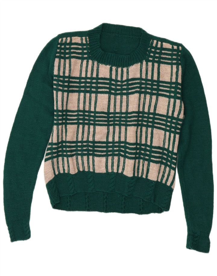 Γυναικείο πουλόβερ με λαιμόκοψη VINTAGE UK 14 Medium Green Check