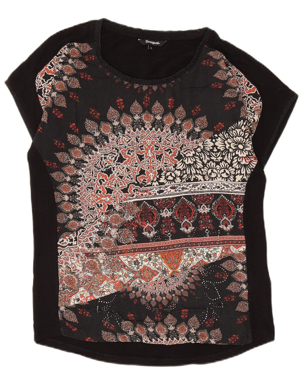 Γυναικείο γραφικό μπλουζάκι Desigual Top UK 10 Small Black Floral Viscose