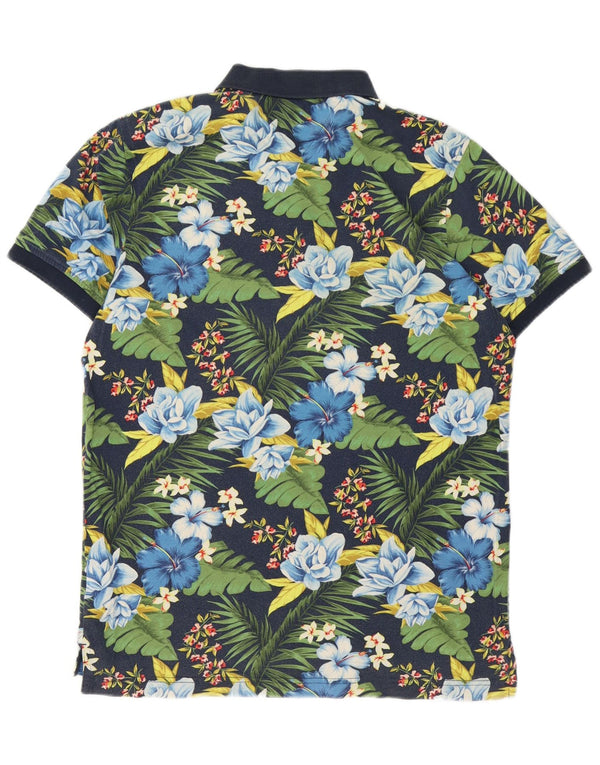 Tommy Hilfiger Mens Slim Fit Polo Shirt Large Navy Blue Floral Cotton