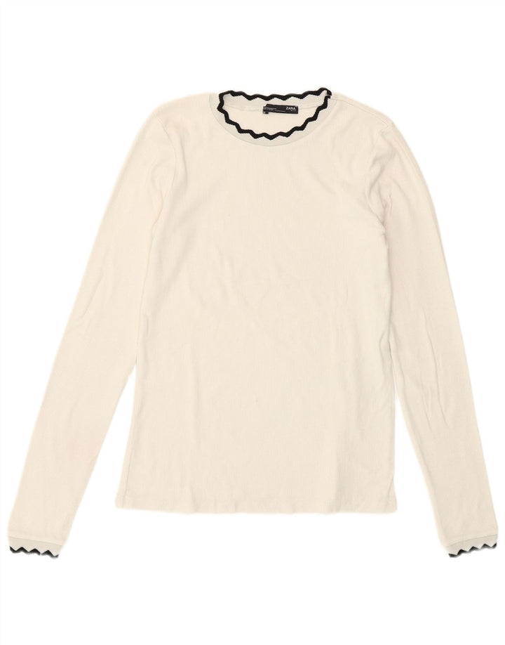 Zara Γυναικείο Crop Top Μακρυμάνικο UK 12 Medium White