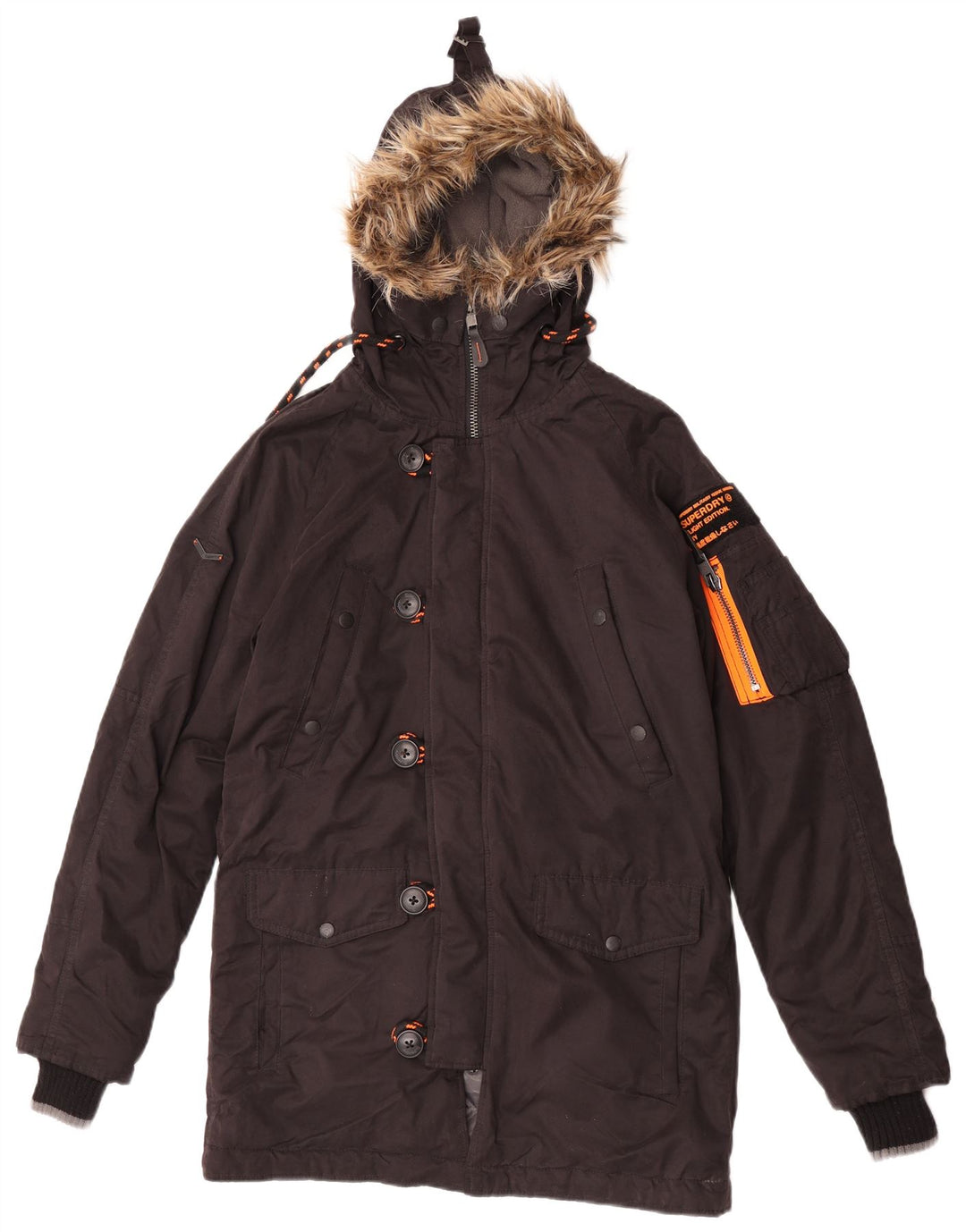 Ανδρικό μπουφάν Parka με κουκούλα Superdry UK 36 Small Brown Polyester