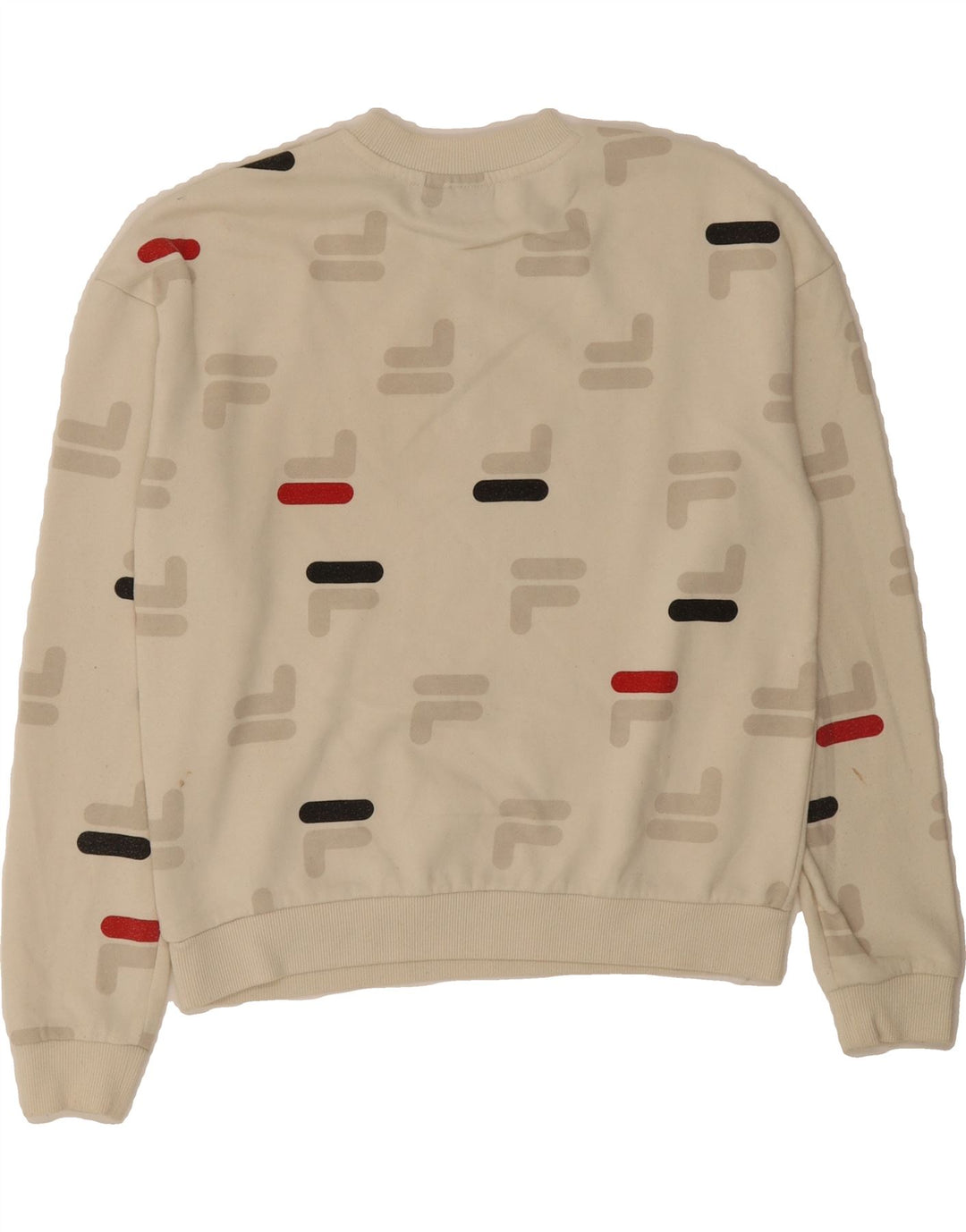 FILA Womens Oversized Graphic Sweatshirt Jumper UK 10 Small Off White Vintage Fila and Second-Hand Fila from Messina Hembry 