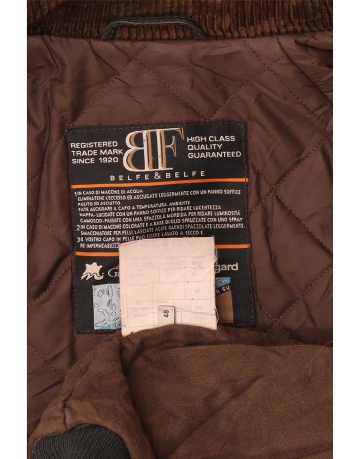 Belfe & Mens Hooded Leather Bomber Jacket IT 48 Medium Khaki