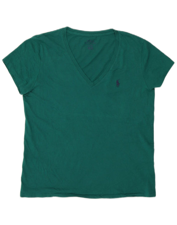 Γυναικείο T-Shirt Polo Ralph Lauren Top UK 12 μεσαίο πράσινο βαμβακερό