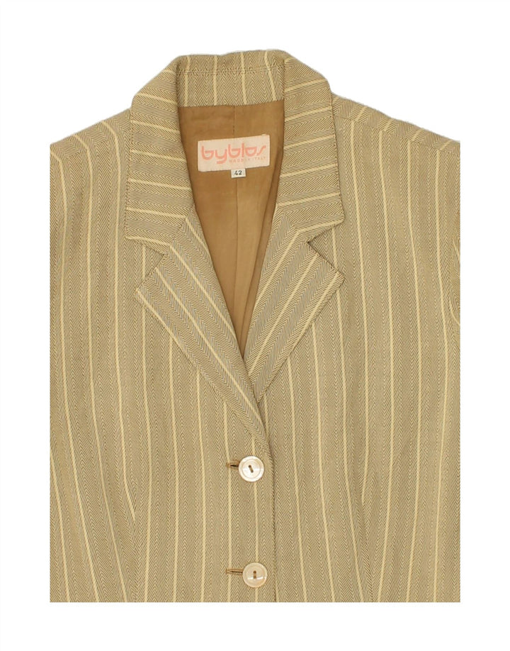 BYBLOS Womens 3 Button Blazer Jacket IT 42 Medium Beige Striped Vintage Byblos and Second-Hand Byblos from Messina Hembry 