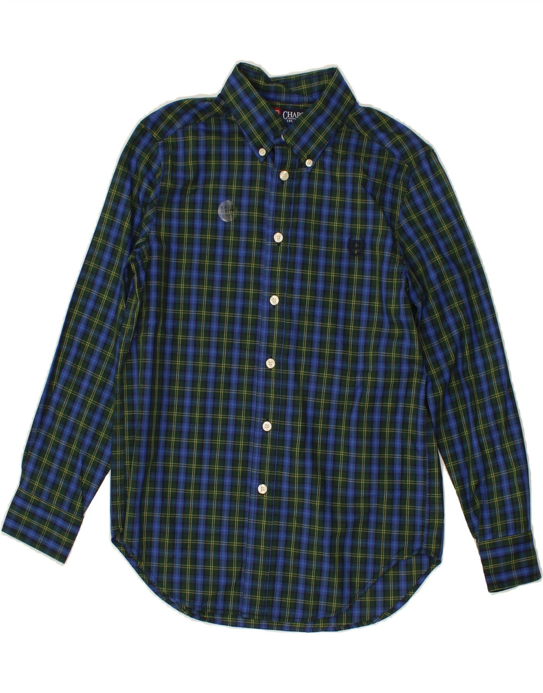 CHAPS Boys Easy Care Shirt 10-11 Years Medium  Navy Blue Check Cotton Vintage Chaps and Second-Hand Chaps from Messina Hembry 