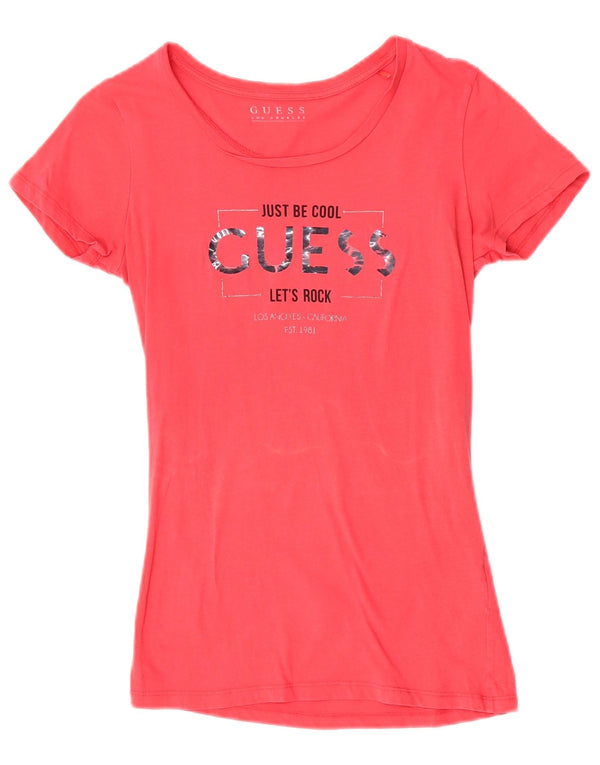 Γυναικείο γραφικό μπλουζάκι Guess Top UK 6 XS Pink Cotton
