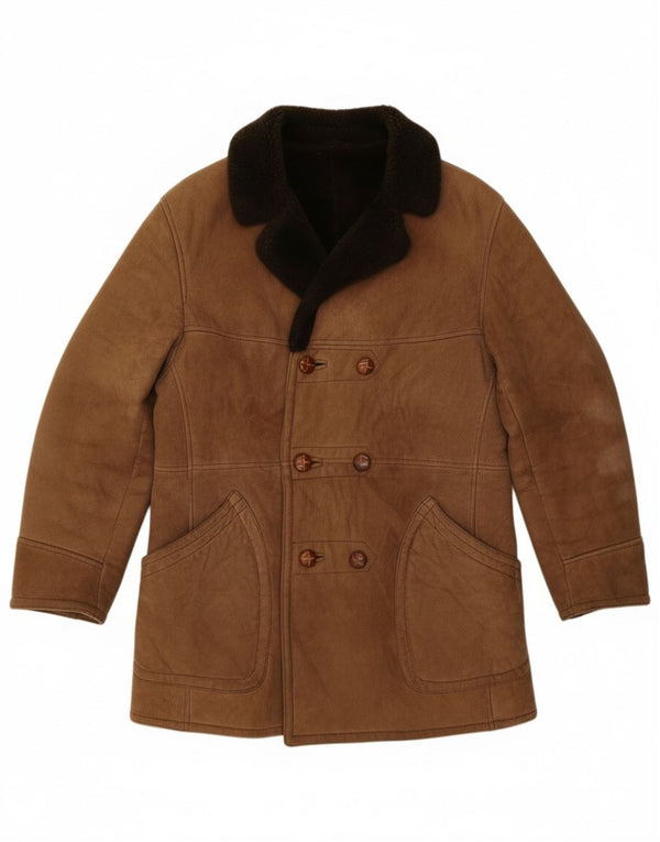 Vintage Ανδρικό Σουφάν Shearling με διπλό στήθος UK 36 Small Brown