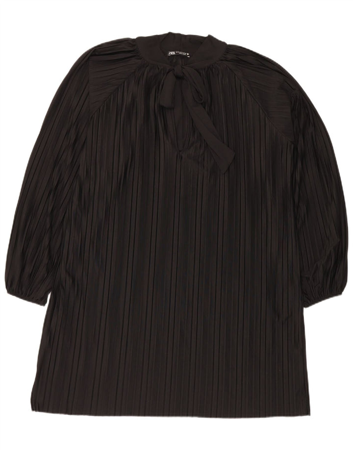 Zara Γυναικείο Oversized Μπροστινό φόρεμα με γραβάτα Shift UK 14 Μεσαίο μαύρο ριγέ