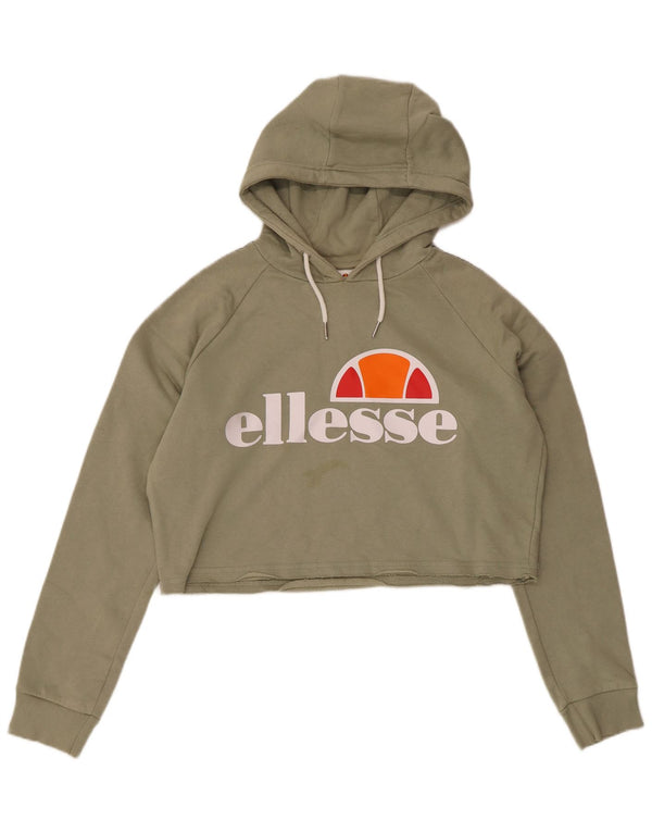 Ellesse Γυναικείο Crop Graphic Hoodie Jumper UK 14 Large Khaki Cotton