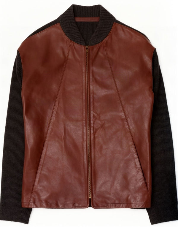 Vintage Ανδρικό Bomber Jacket IT 50 Large Brown Colourblock Leather