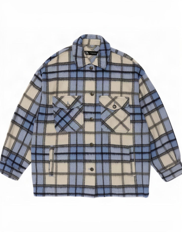 Zara Γυναικείο Shacket Oversized Jacket UK 10 Small Blue Plaid
