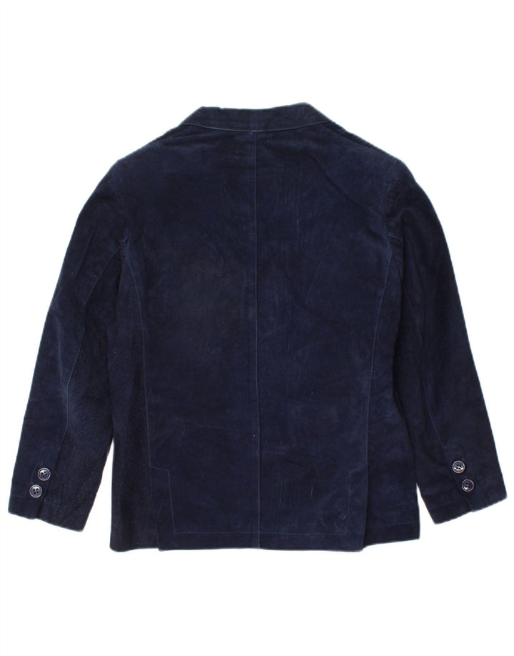 BOXER Boys 2 Button Suede Blazer Jacket 10-11 Years Navy Blue Leather