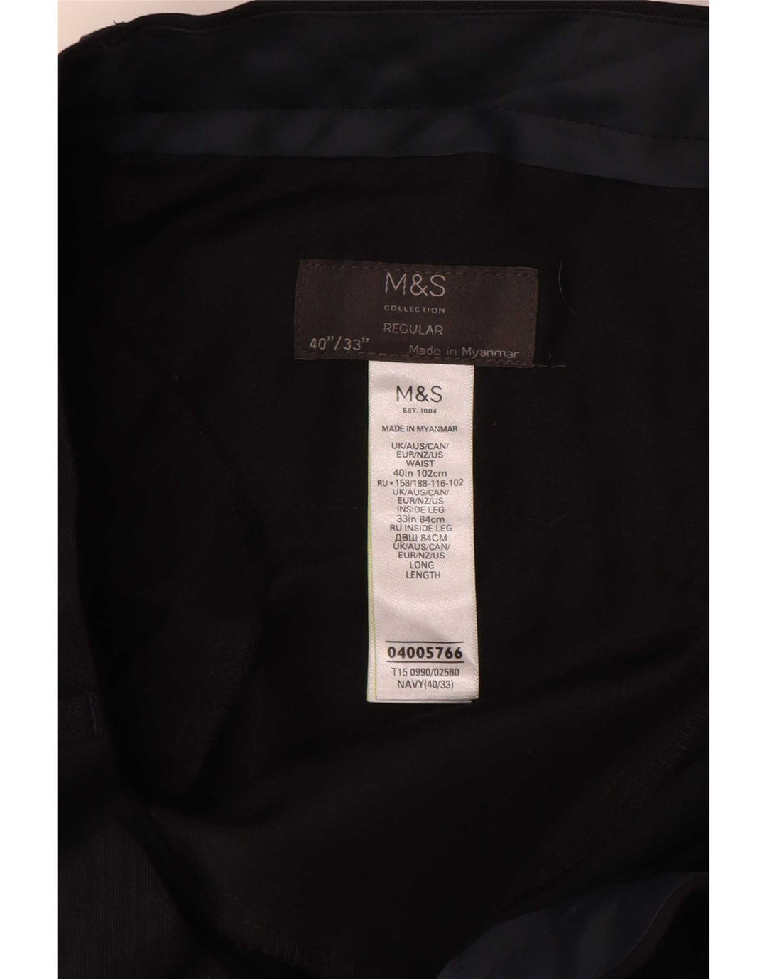 Ανδρικό κανονικό παντελόνι Marks & Spencer W40 L33 Navy Blue Polyester