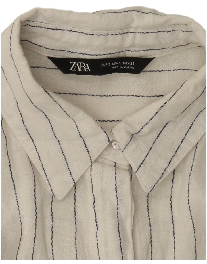 Zara Γυναικείο Longline Oversized πουκάμισο UK 10 Small White Pinstripe