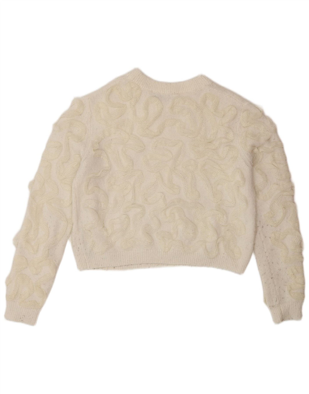 Zara Γυναικείο Abstract Pattern πουλόβερ με λαιμόκοψη UK 10 Small Off White