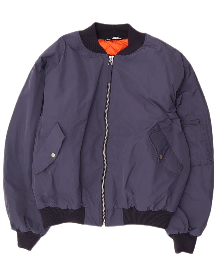 Zara Ανδρικό Loose Fit Bomber Jacket UK 42 XL Navy Blue Polyester