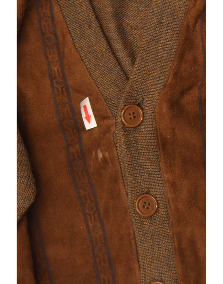 Vintage Ανδρικό Suede Ζακέτα πουλόβερ Μεγάλο Καφέ Γεωμετρικό Μαλλί