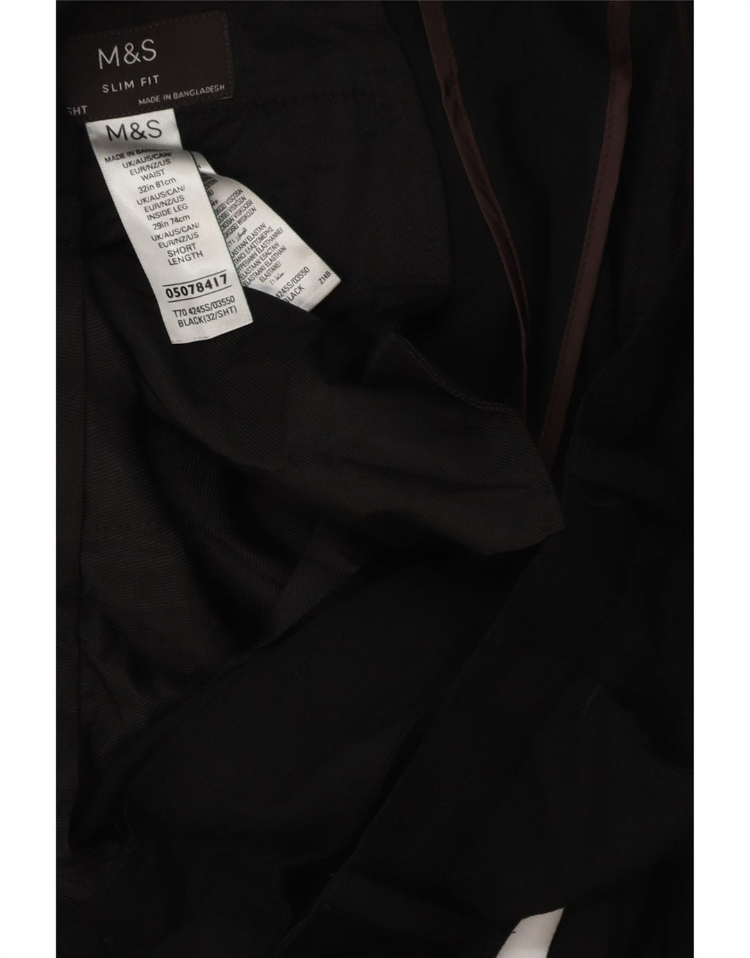 MARKS & SPENCER Ανδρικό παντελόνι Chino Slim Fit W32 L28 Μαύρο πολυεστέρα