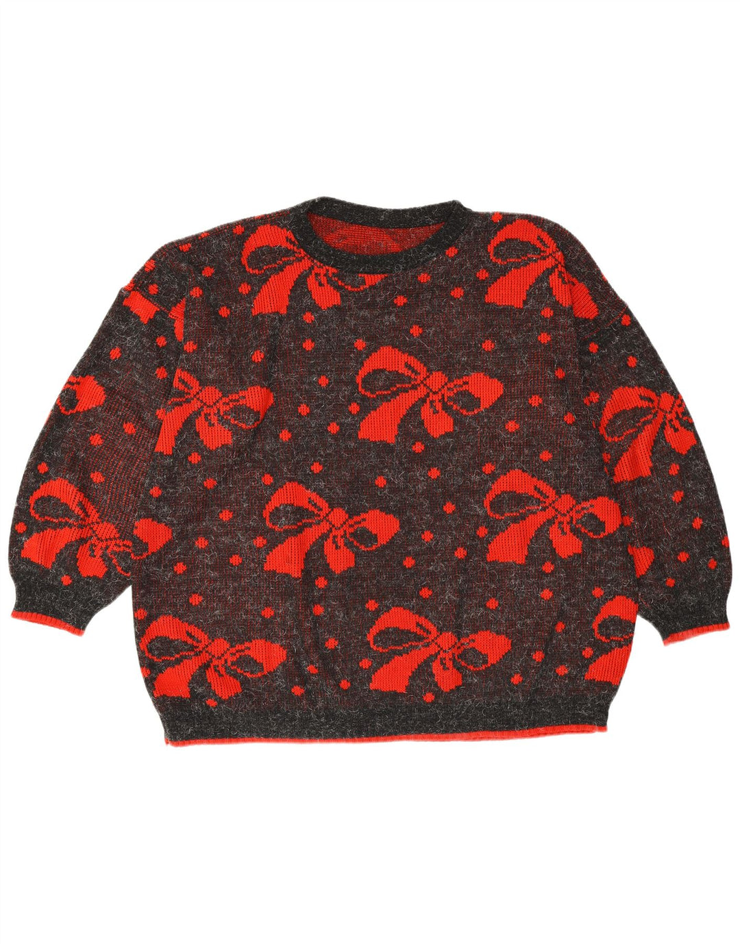 VINTAGE Γυναικείο πουλόβερ με λαιμόκοψη μεγάλου μεγέθους UK 22 3XL γκρι πουά