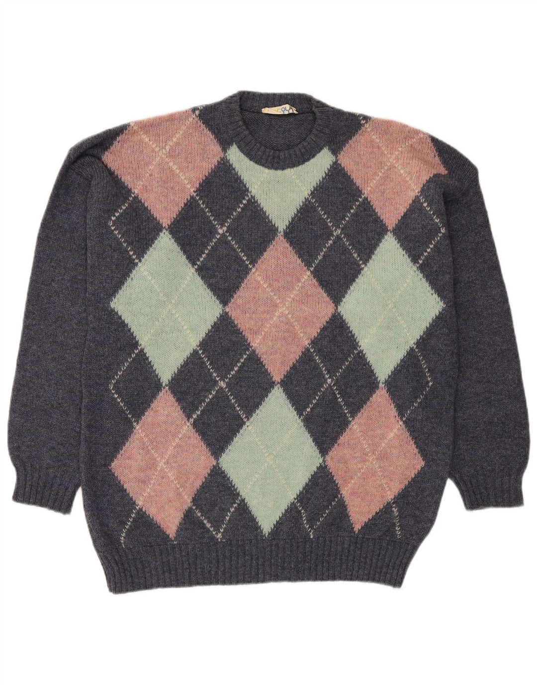 Ανδρικό πουλόβερ με λαιμόκοψη VINTAGE Μεγάλο μπλε Argyle/Diamond