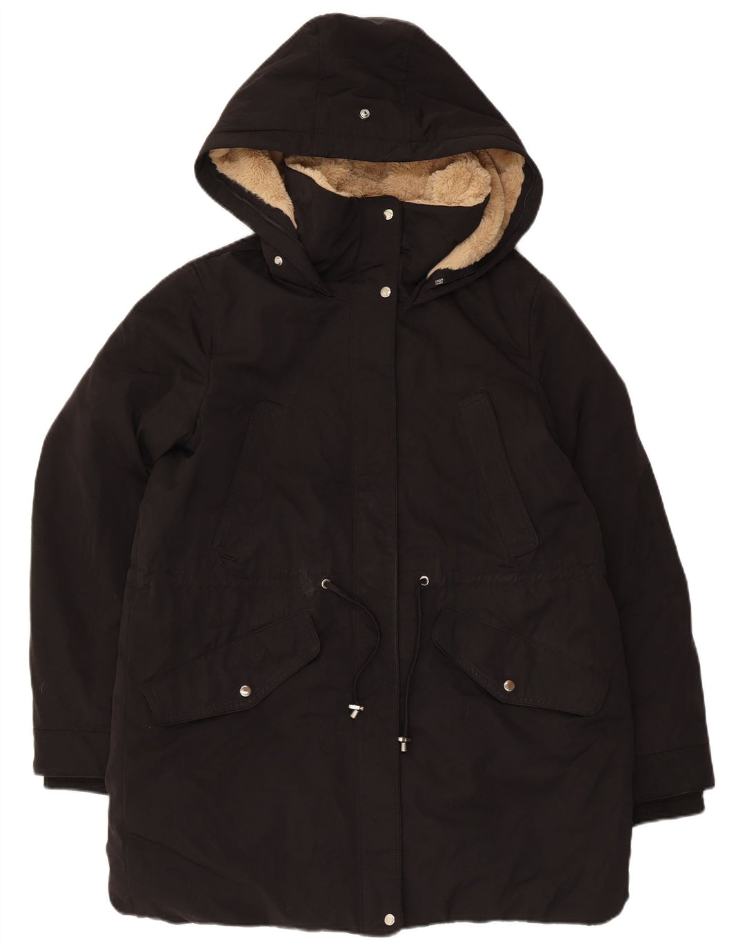 Zara Γυναικείο μπουφάν Parka με κουκούλα UK 14 Medium Black Polyester