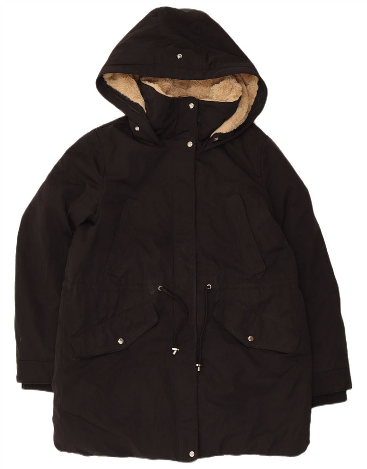 Zara Γυναικείο μπουφάν Parka με κουκούλα UK 14 Medium Black Polyester