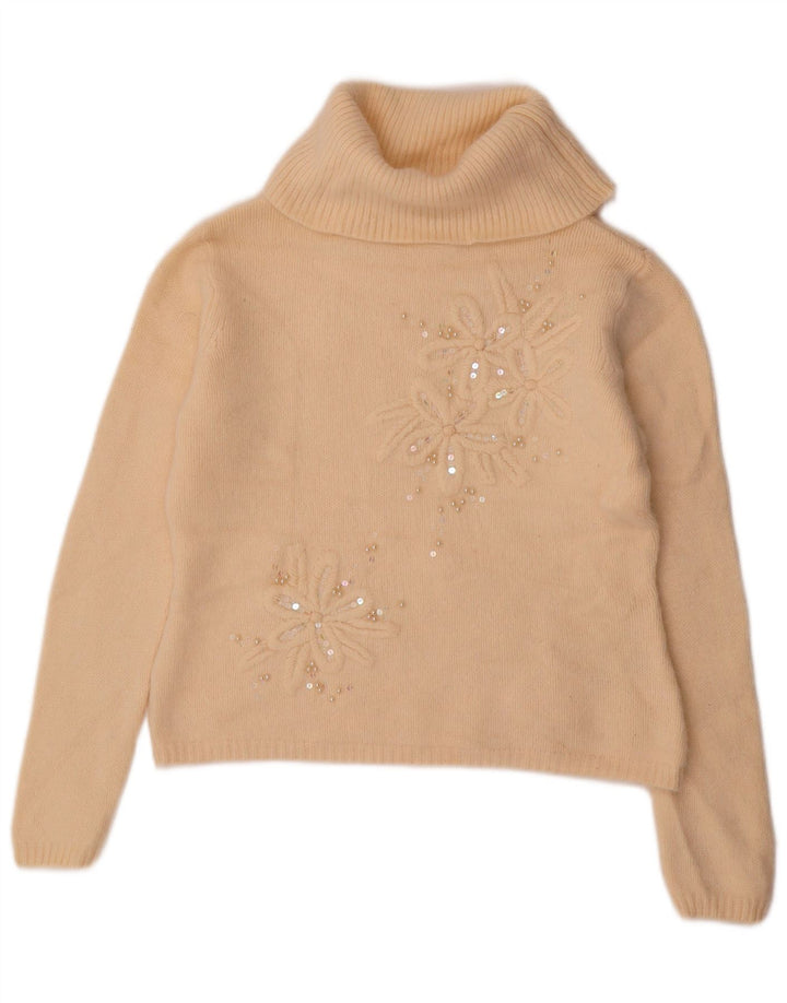 Marks & Spencer Γυναικείο πουλόβερ με ρολό λαιμόκοψη UK 12 Medium Beige Floral
