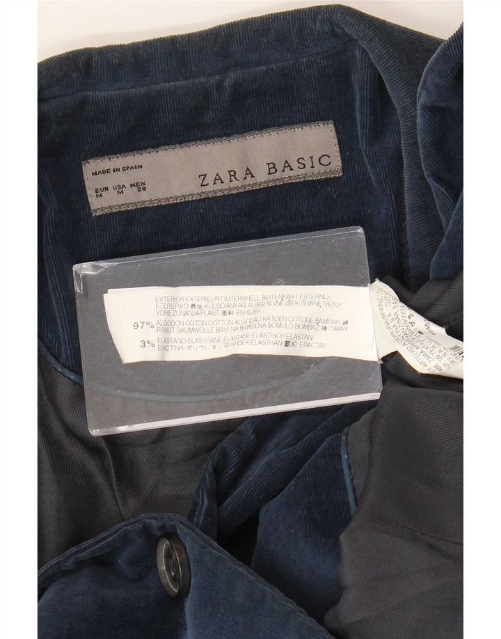 Zara Γυναικείο σακάκι 1 κουμπιού κοτλέ blazer UK 12 μεσαίο μπλε βαμβακερό