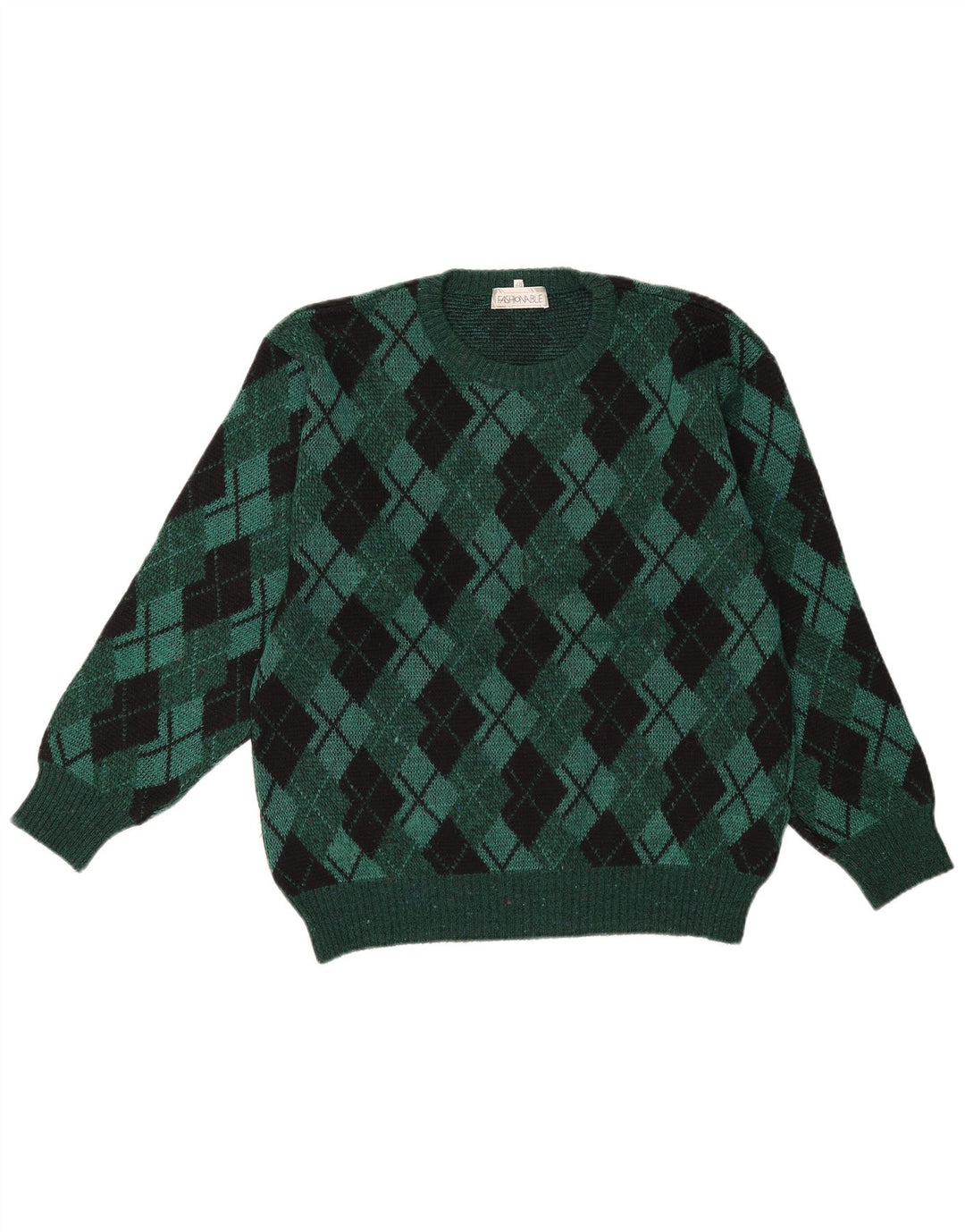Vintage ανδρικό πουλόβερ με λαιμόκοψη IT 48 Medium Green Argyle/Diamond