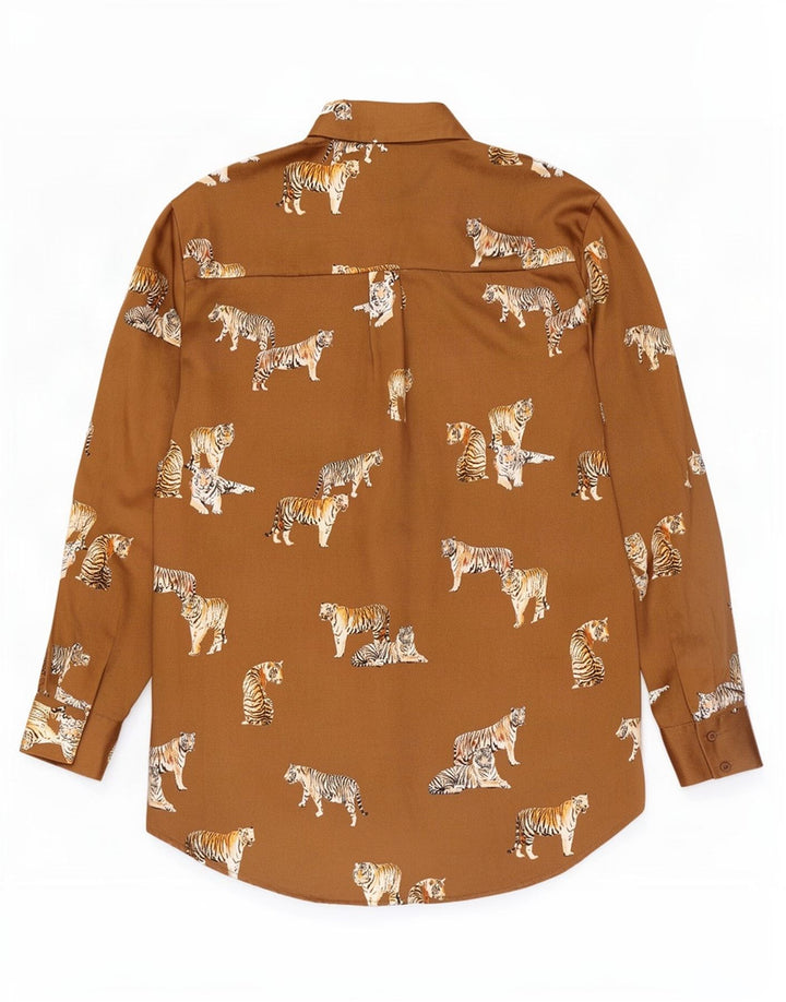 Zara γυναικείο πουκάμισο oversized μπλούζα UK 10 Small Beige Animal Print Polyester
