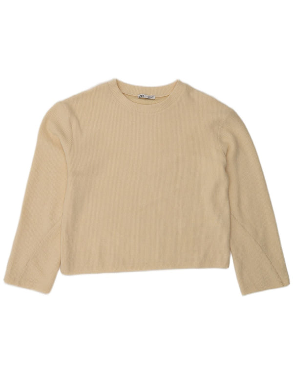 Zara Womens Top Long Sleeve UK 14 Medium Beige Polyester