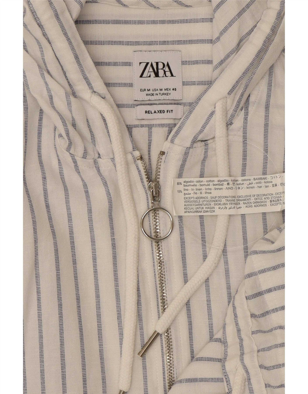 Zara Ανδρικό πουλόβερ με κουκούλα και χαλαρή εφαρμογή, βαμβακερό μεσαίο μπλε ριγέ